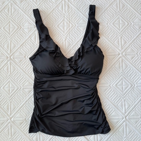 Lauren Ralph Lauren Ruffled V-Neck Tankini Swim Top Size Small In Black - Picture 2 of 8
